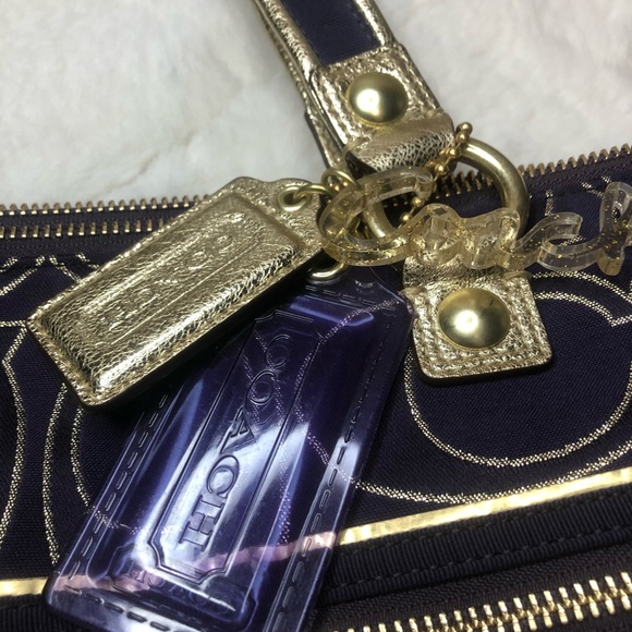 Coach Poppy Purple/Gold Tote Sz (L) - Picture 2 of 16